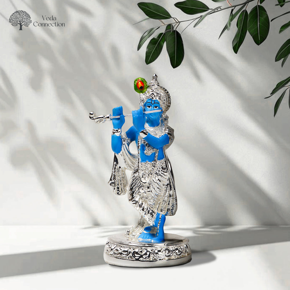 999 Silver Plated Krishna Ji Idol Playing Flute – 4.5 Inch