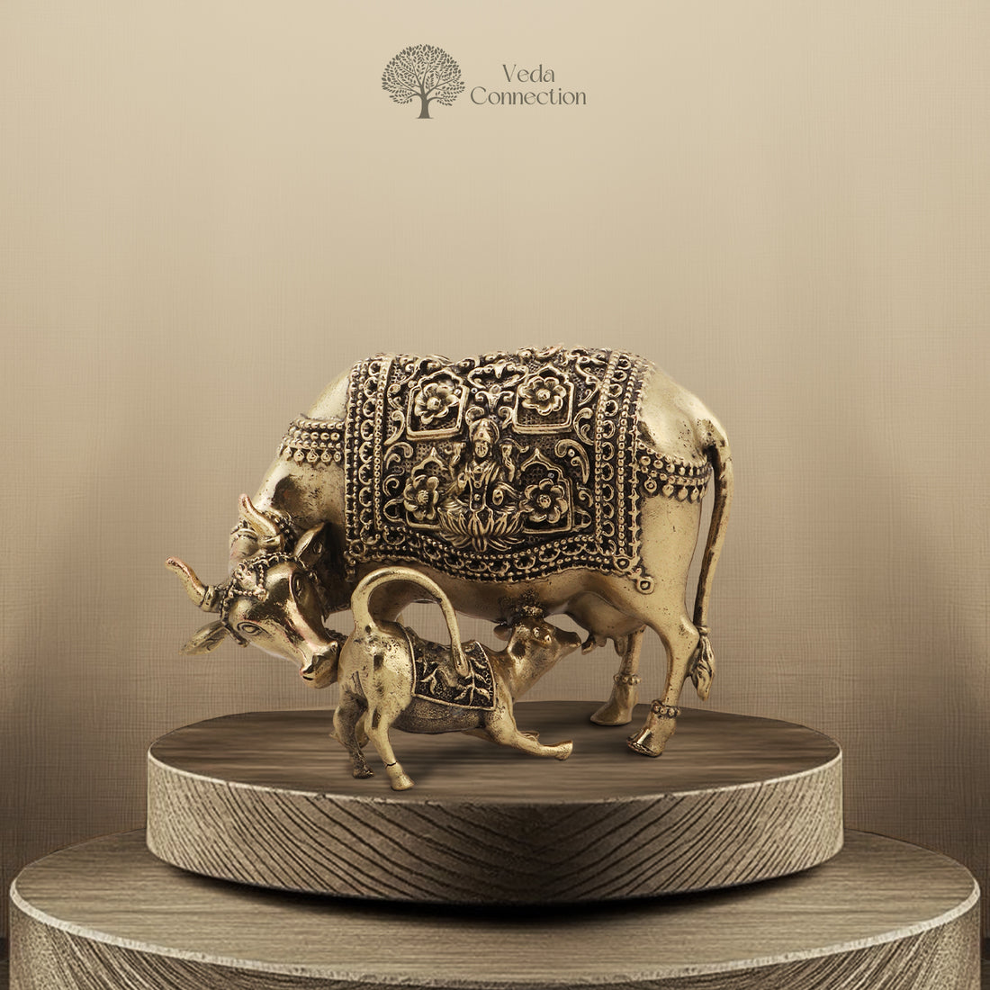 Brass Kamdhenu Cow with Calf Idol