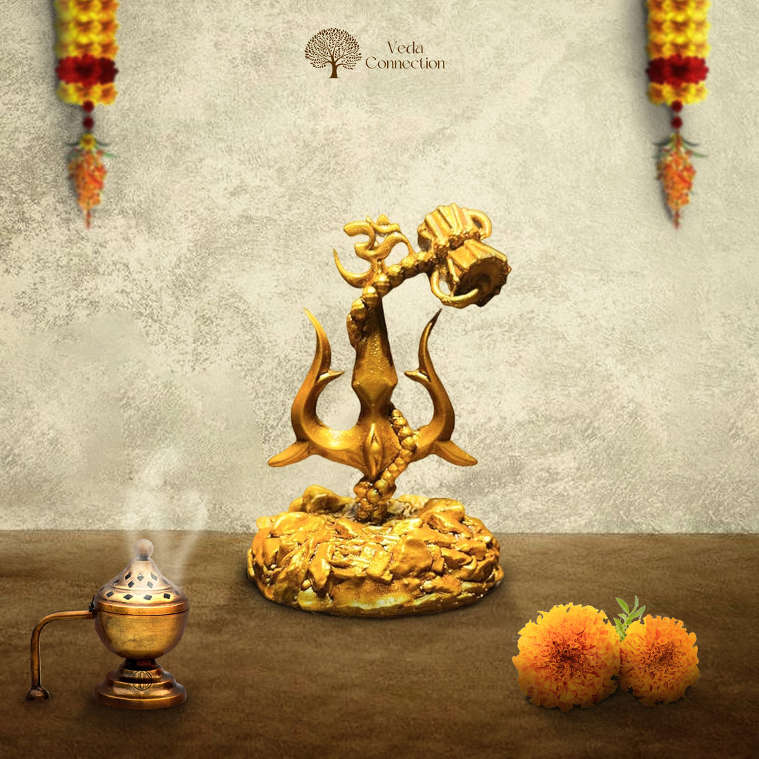Lord Shiva Trishul with Damru | Divine Car Dashboard Idol