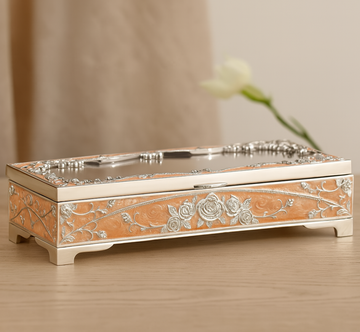 Silver Enamel Peacock Box with Transparent Lid
