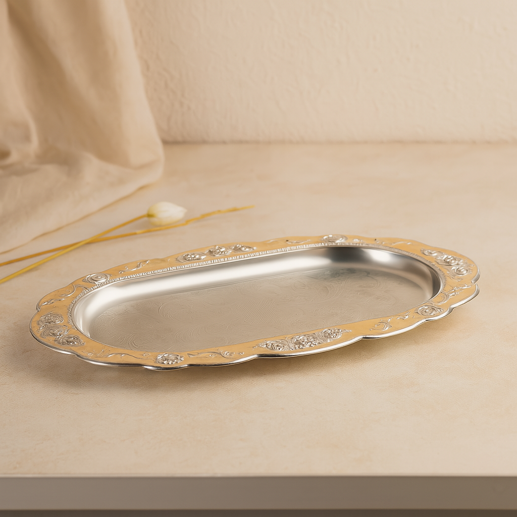 Premium Handcrafted Silver Enamel Serving Tray