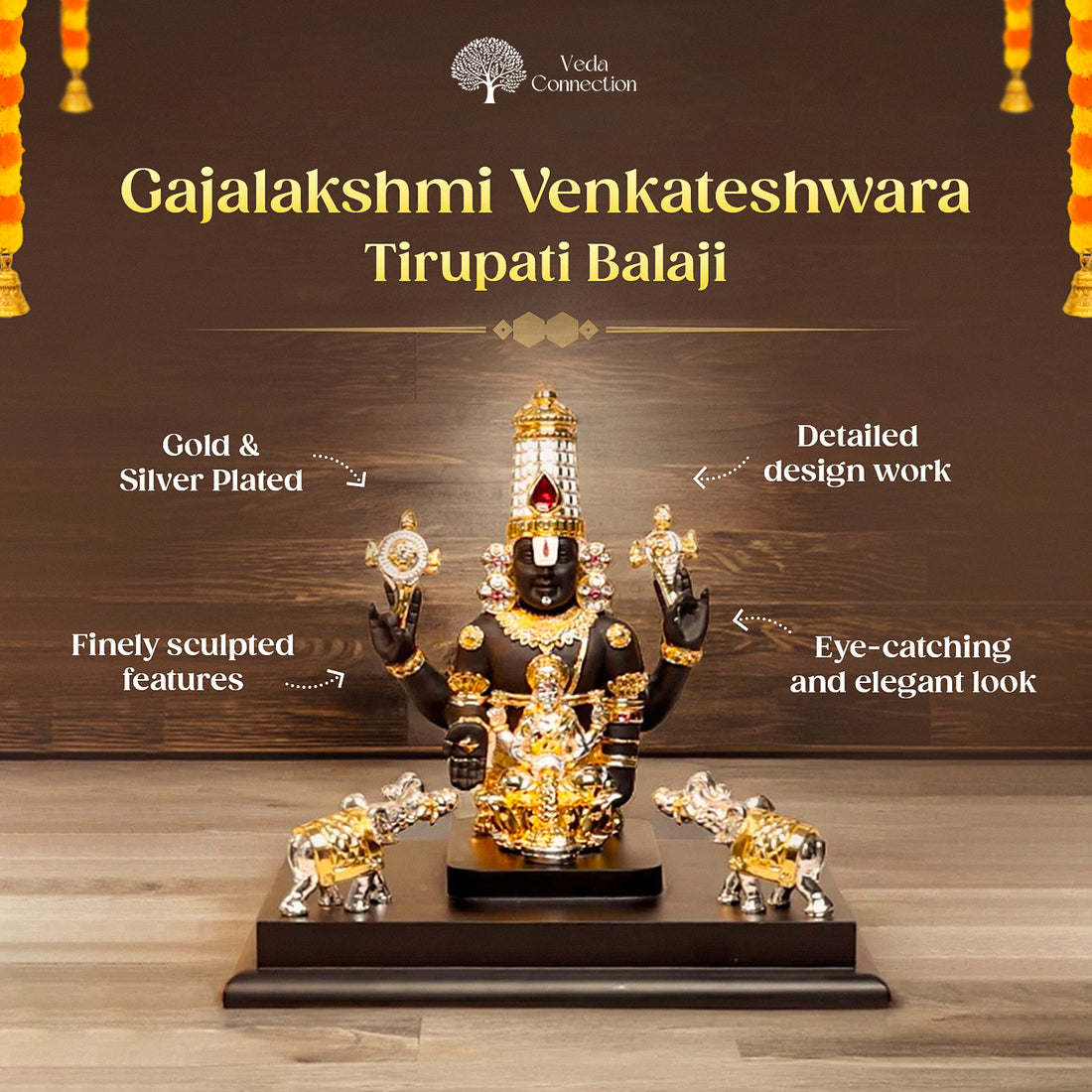 Gajalakshmi Venkateshwara 9 inch Tirupati Balaji Gold & Silver Plated