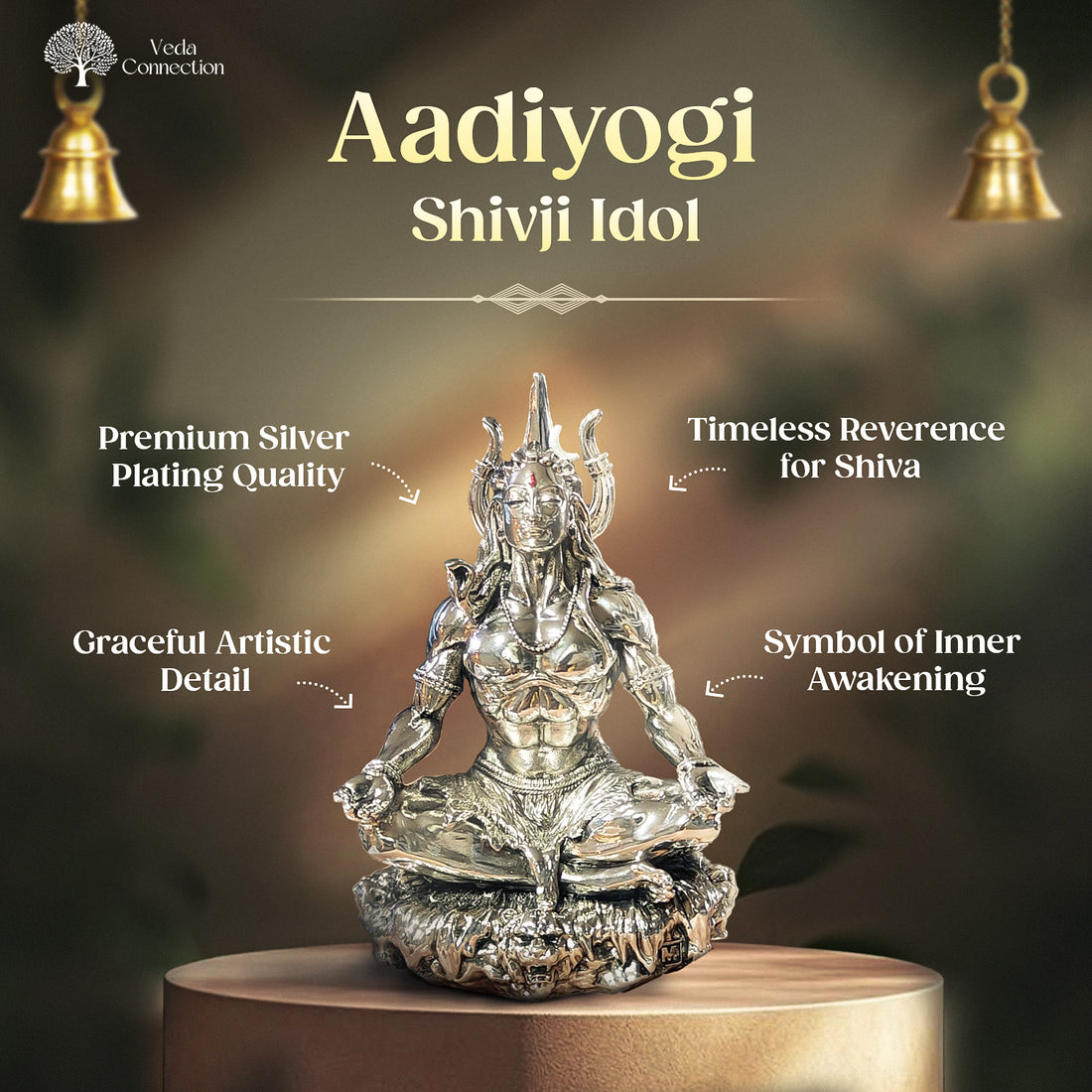 Silver Plated Adiyogi Shiv Ji Idol – 4 Inch