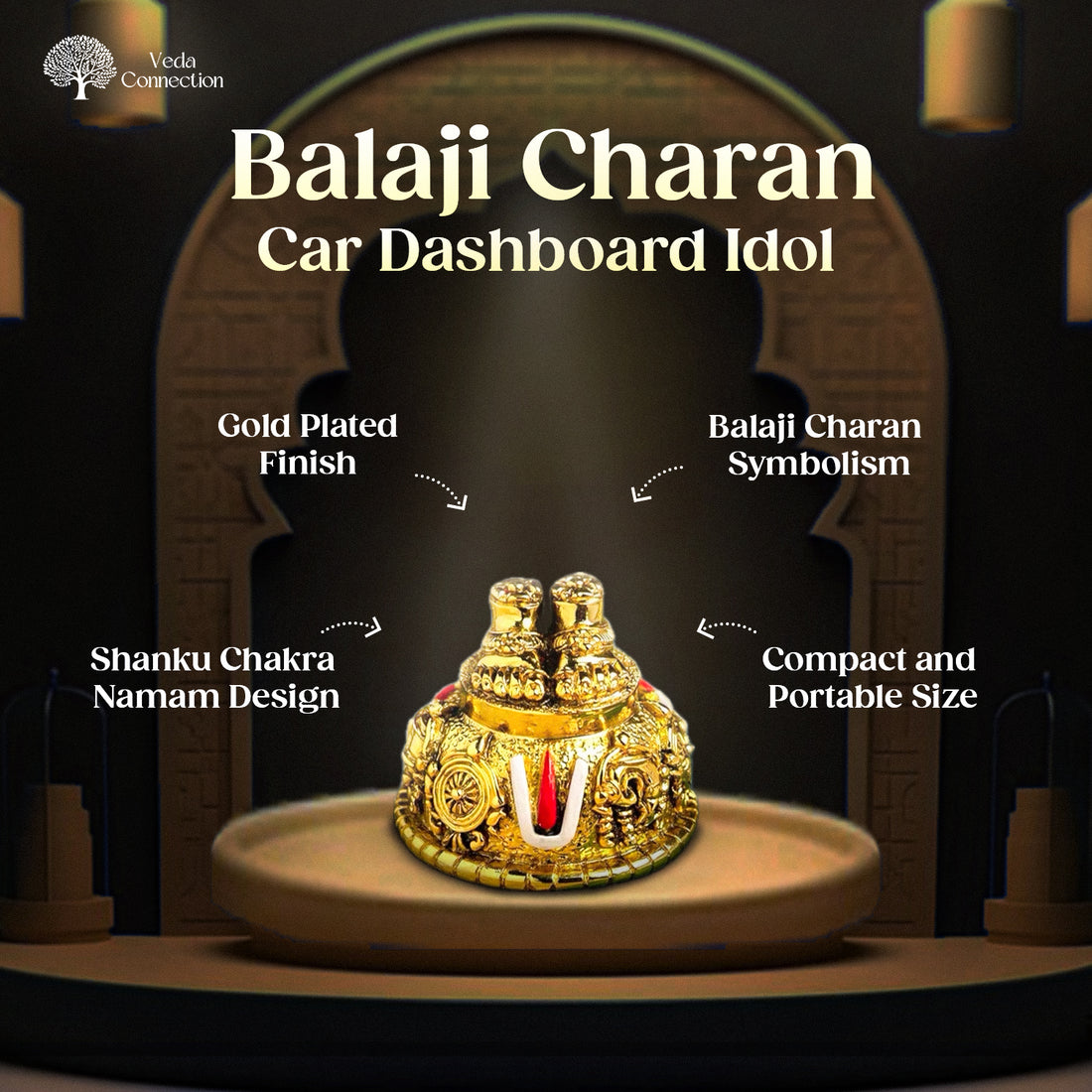 Gold Plated Balaji Charan | Divine 2-Inch Car Dashboard Idol