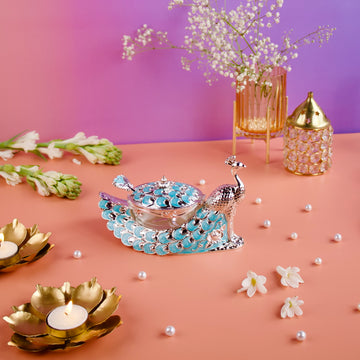 Peacock Feather Enamel Sugar Pot