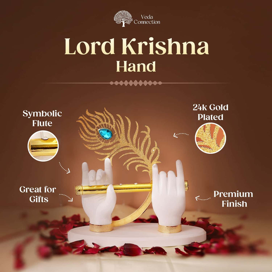 Lord Krishna Hand with Flute 24k Gold Plated
