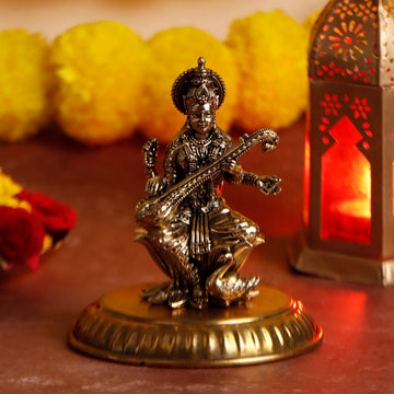 Brass Saraswati Ji Idol | Idol of Wisdom & Arts for Home, Study & Gifting