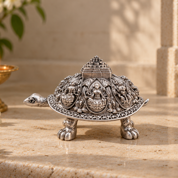 Silver Plated Ashtalakshmi Tortoise Idol | 999 Silver with 5-Year Warranty
