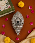 999 silver plated Tirupati Balaji Shankh front view - Veda Connection
