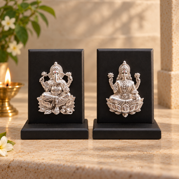 999 Silver Plated Ganesh Lakshmi Idol on MDF