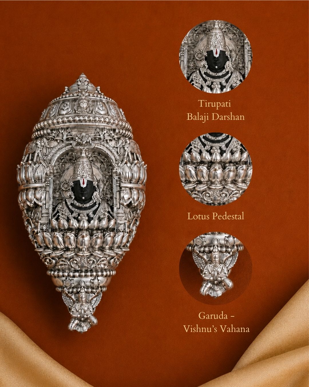 Silver plated Balaji Shankh in home mandir - Veda Connection