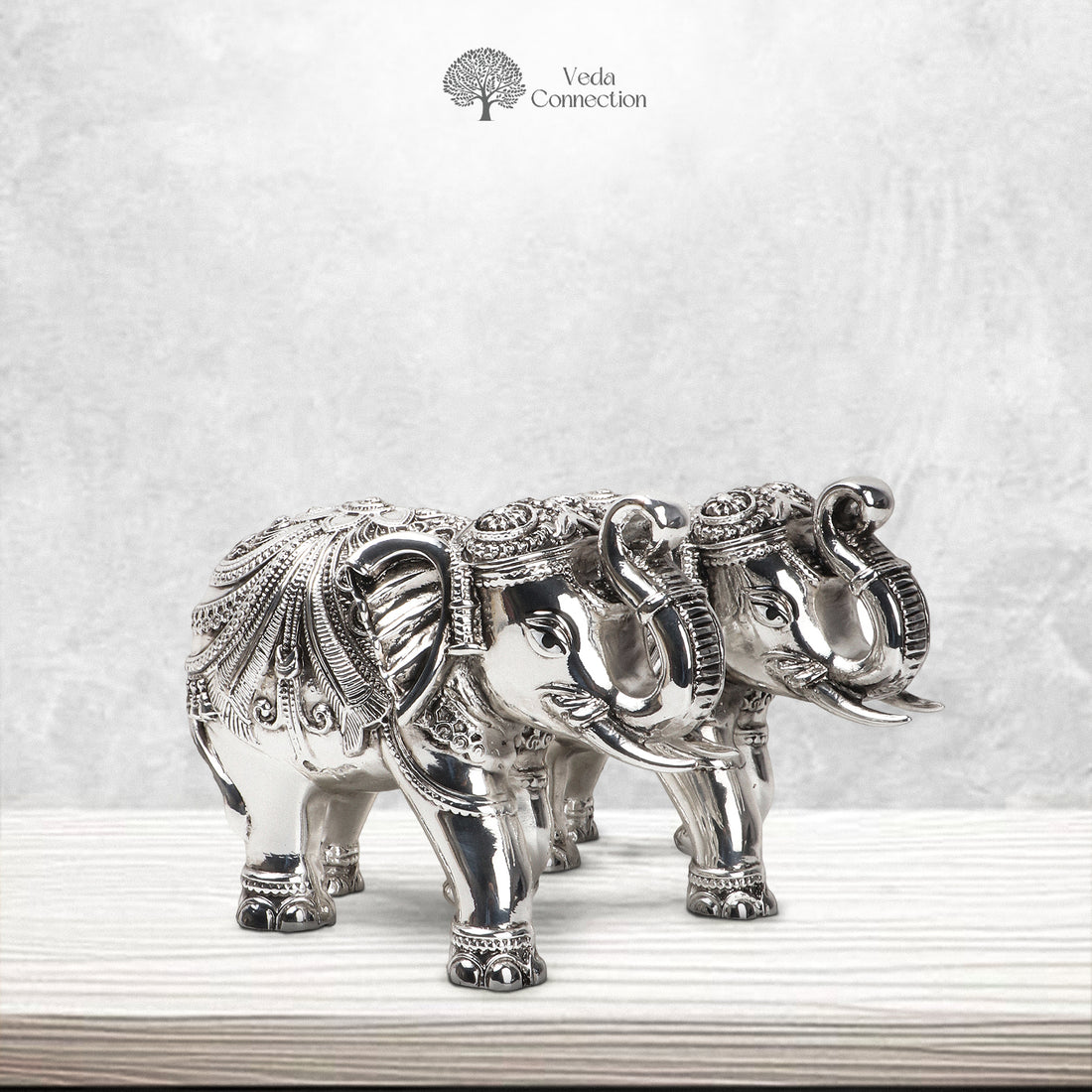 Vastu Trunk Up Elephants Idol Set of 2 Antique Silver Plated