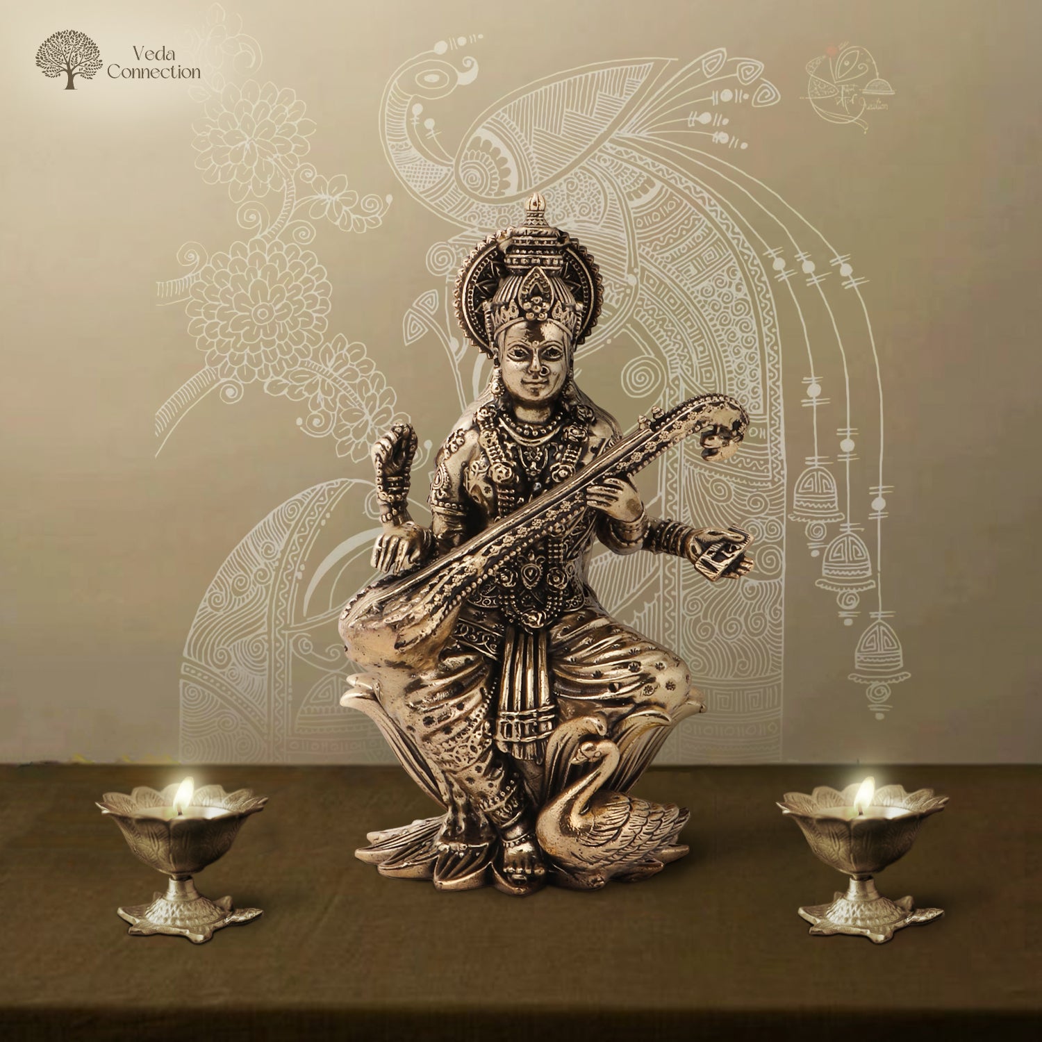 Brass Saraswati Ji Idol | Idol of Wisdom & Arts for Home, Study
