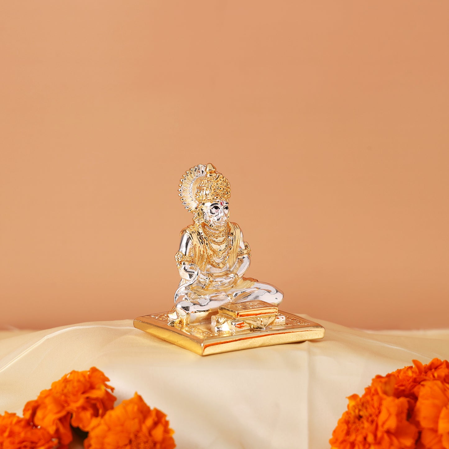 Meditating Lord Hanuman Murti - 24K Gold and 999 Silver Plated Idol