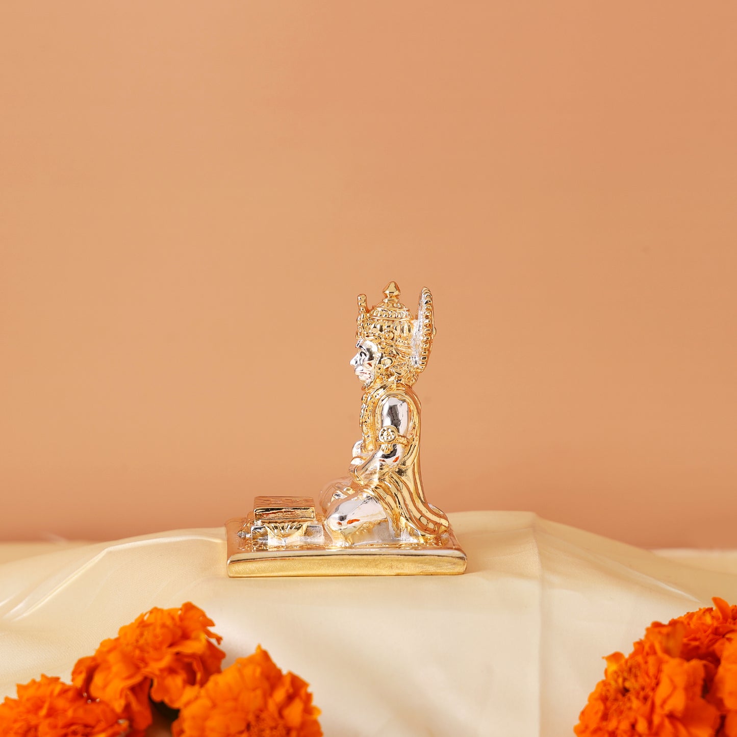 Meditating Lord Hanuman Murti - 24K Gold and 999 Silver Plated Idol