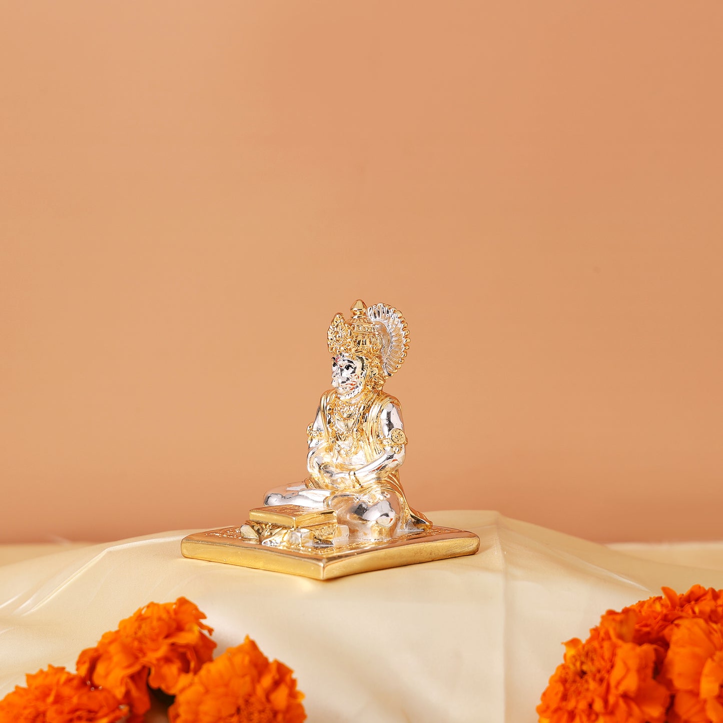 Meditating Lord Hanuman Murti - 24K Gold and 999 Silver Plated Idol