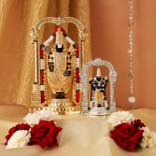 Lord Venkateswara Tirupati Balaji Murti Idol 24 Karat Gold and Silver Plated Statue Arch