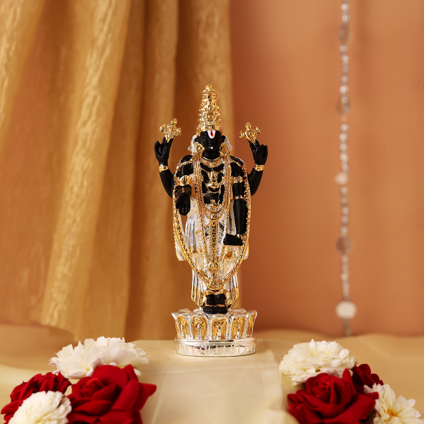 Lord Venkateswara Tirupati Balaji Murti Idol 24 Karat Gold and Silver Plated