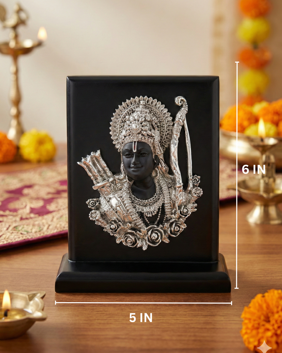 Shri Ram Darshan – 999 Silver Plated Shri Ram Face Idol on Premium MDF Base