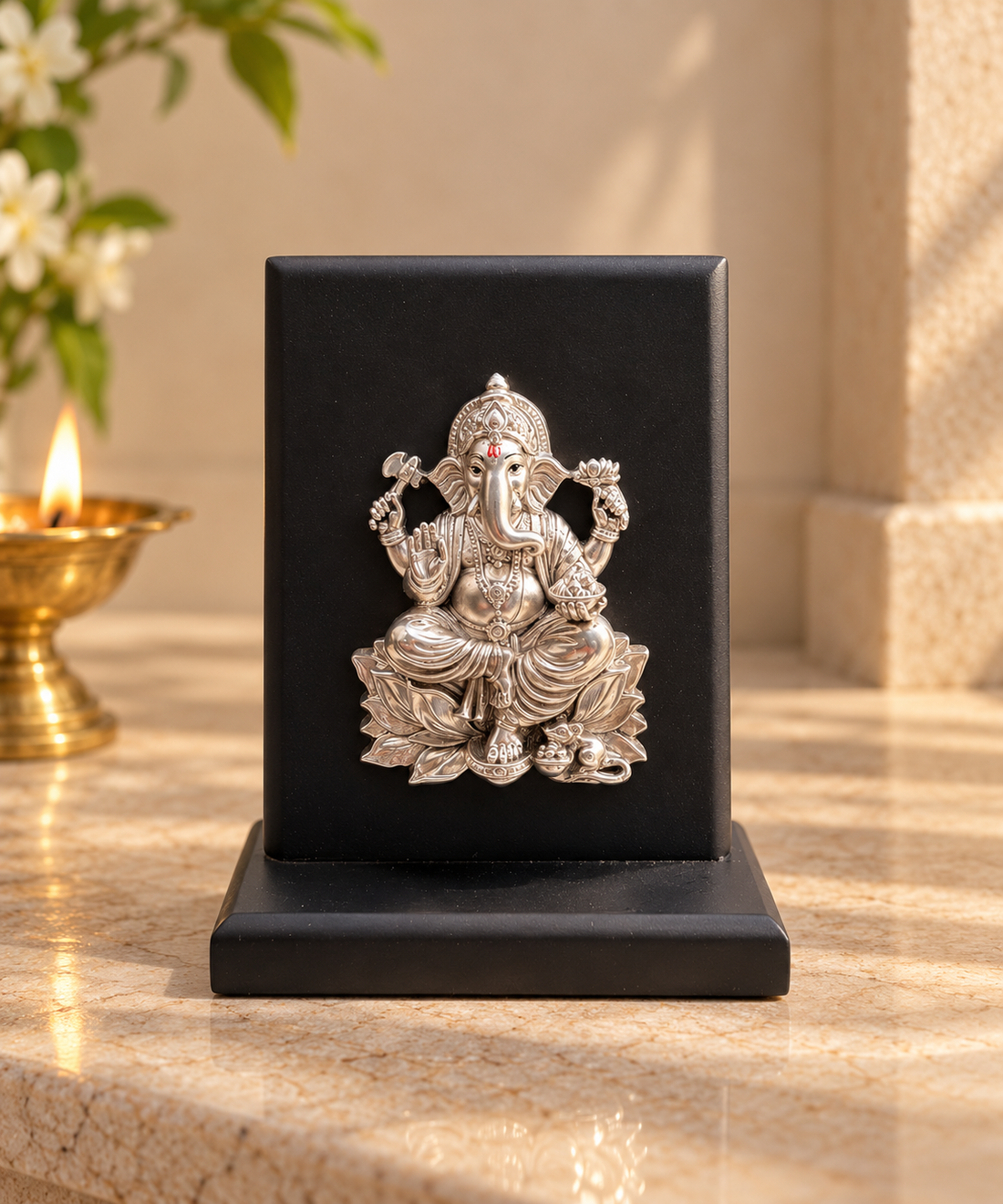 999 Silver Plated Ganesh Lakshmi Idol on MDF