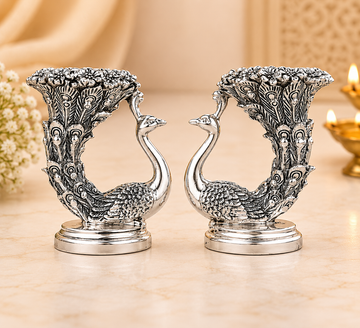 999 Silver Plated Peacock Tealight Candle Holder Set
