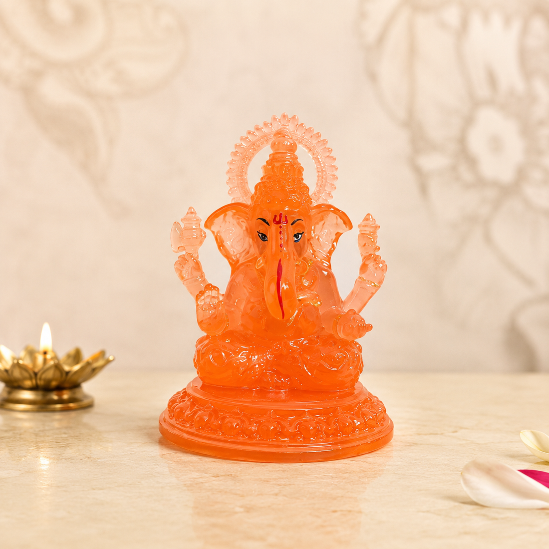 Crystal Finish Ganesh Ji Idol 3.5 Inch – Premium Resin Ganpati Murti for Home Decor & Gift