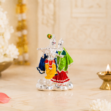 Radha Krishna Idol - 999 Silver Plated - 3 Inch | Veda Connection