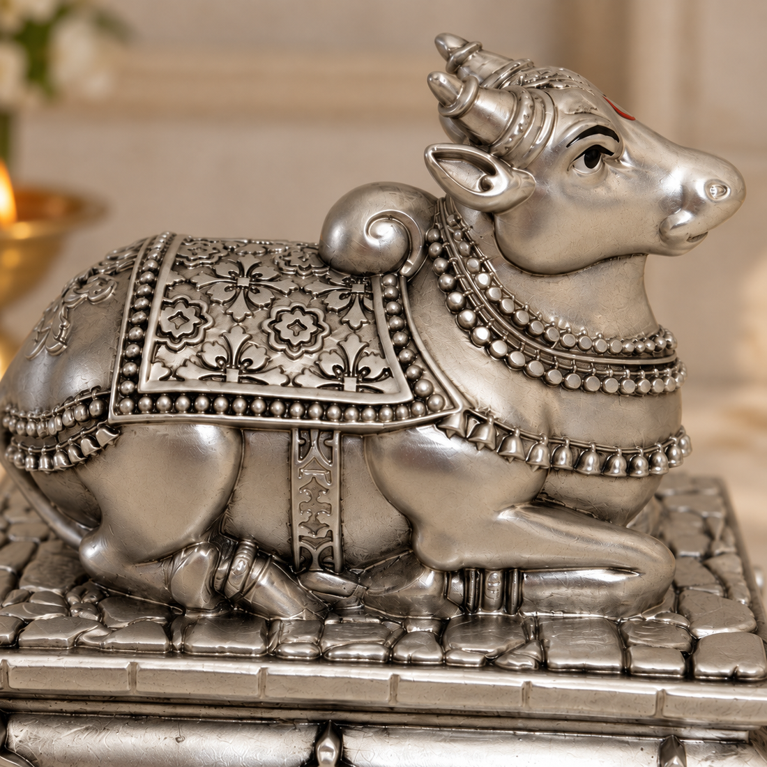 999 Silver Plated Nandi Bull Statue | Nandi Idol for Home & Pooja Room
