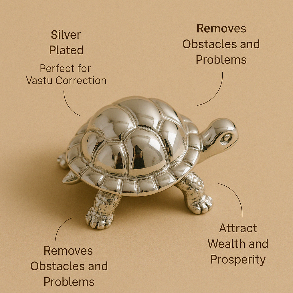 999 Silver Plated Vastu Tortoise Idol for Good Luck & Positive Energy - 3.25 inches