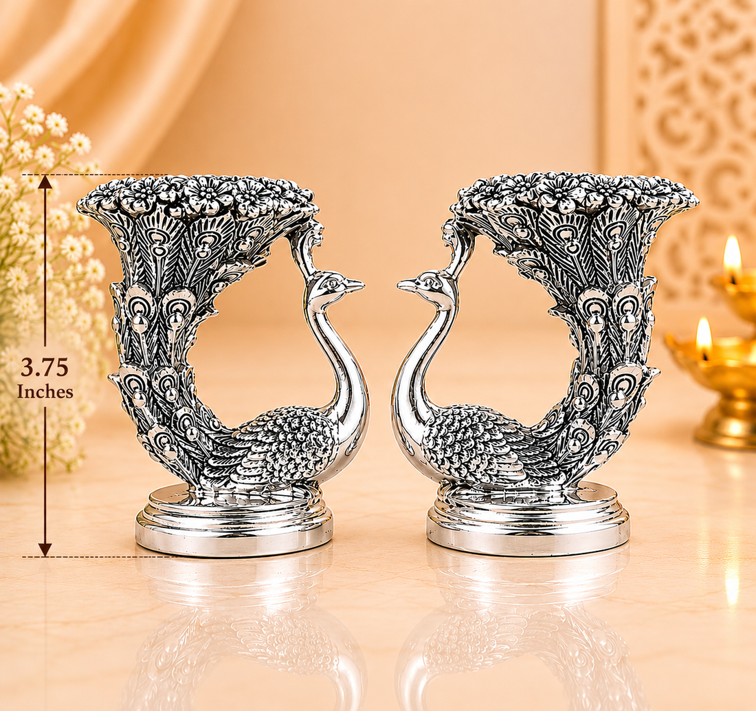 999 Silver Plated Peacock Tealight Candle Holder Set