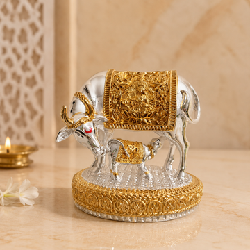 Shree Kamdhenu Cow Idol - Gold and Silver plated | Veda Connection