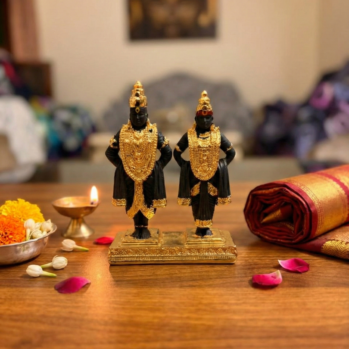Vitthal Rukmini Idol 3 Inch – Premium Gold Plated – Veda Connection