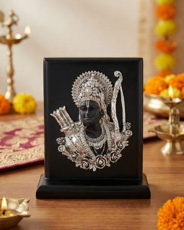 Shri Ram Darshan – 999 Silver Plated Shri Ram Face Idol on Premium MDF Base