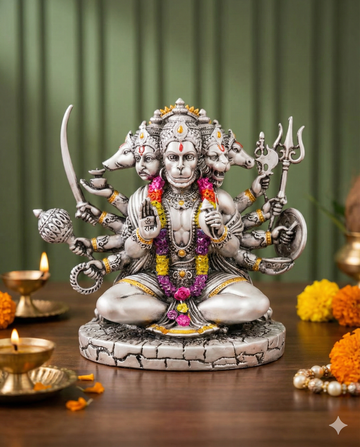 Panchmukhi Hanuman Ji – Silver Antique Finish Idol