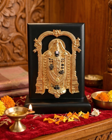 Gold Plated Tirupati Balaji Idol on MDF Base – Lord Venkateswara Murti for Home Temple & Gifting