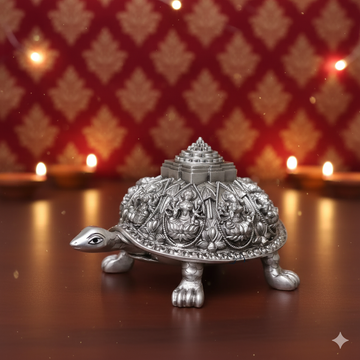 Silver Plated Ashtalakshmi Tortoise Idol – 3.5 Inch | 999 Silver with 5-Year Warranty
