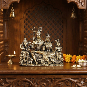 Pure Brass Shiv Parivar Idol – Intricately Carved Shiva Family Statue for Home Temple | 3.5" Brass Shiv Parivar Murti