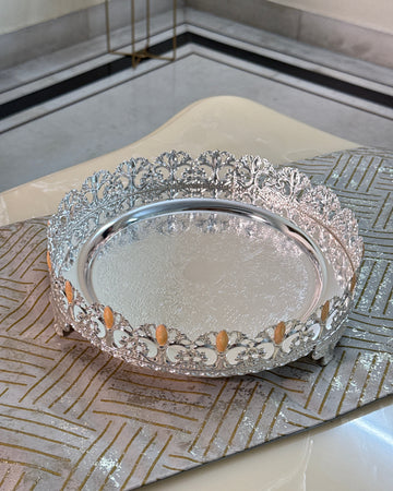 Premium Silver Enamel Dry Fruit & Serving Tray | Luxury Gifting Tray for Weddings, Festive & Corporate Gifts
