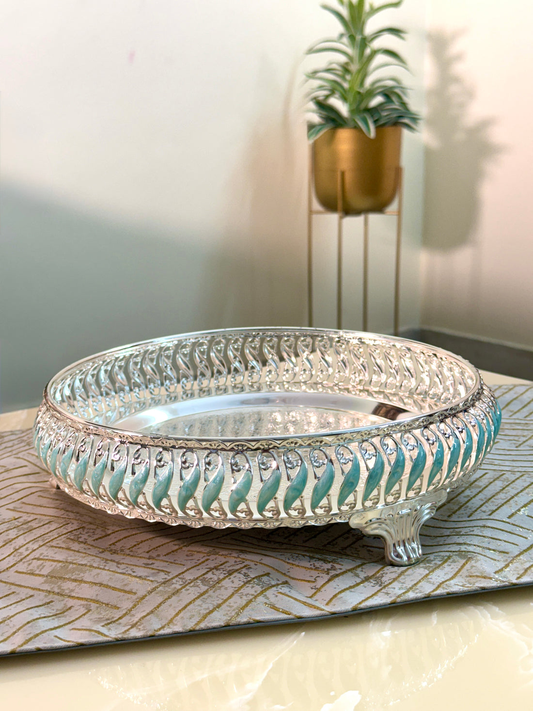 Noor Silver Enamel Tray for Bulk Orders | Premium Corporate, Wedding & Festive Gifting