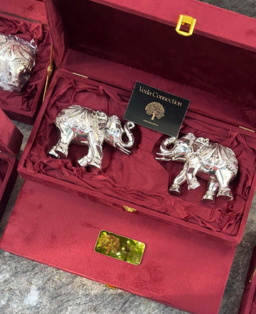 Vastu Trunk Up Elephant Pair Silver Plated with Nariyal Kalash Gold & Silver Plated | Premium Bulk Corporate & Festive Gifting Hamper