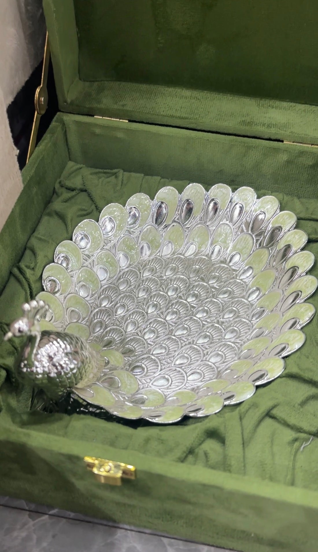 Peacock / Ganesh Silver Platter in Velvet Box | Premium Bulk Corporate, Wedding & Festive Gifting