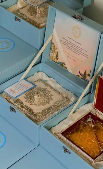 Silver Enamel Mukhwas Box Hamper in Velvet Box | Premium Bulk Corporate & Wedding Gifting