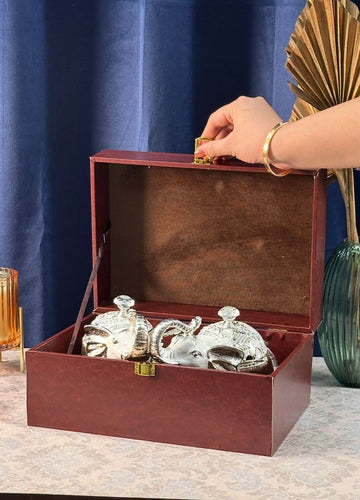 Silver Enamel Royal Elephant Sugar Pot Set of 2 in Velvet Box | Premium Bulk Corporate & Wedding Gifting