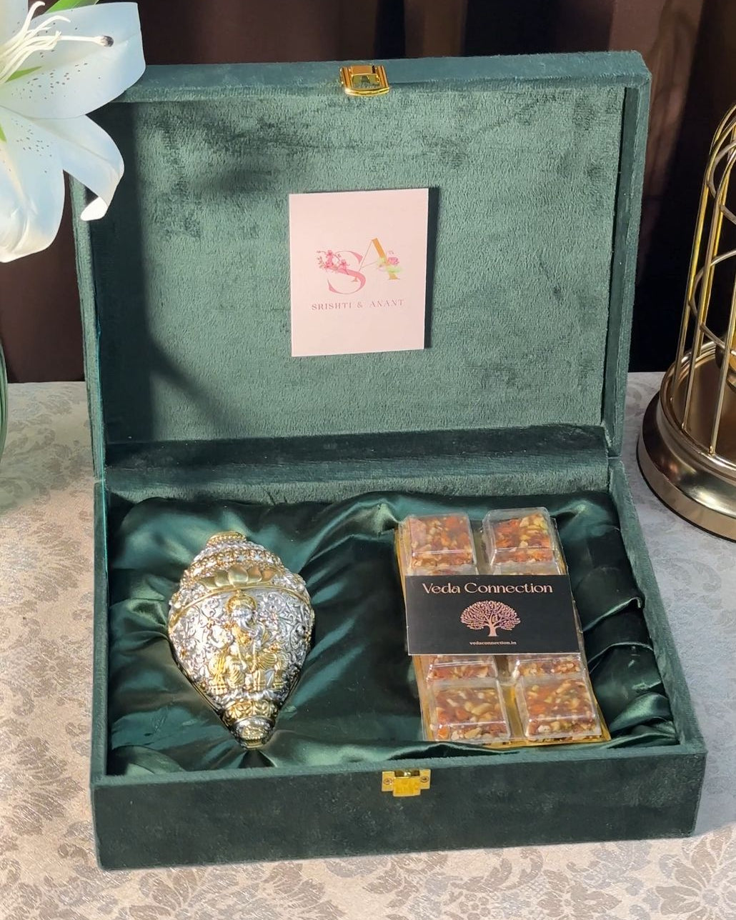 Ganesh Shankh Gold & Silver Plated Hamper with Mithai or Salsa Jars | Premium Bulk Corporate & Festive Gifting