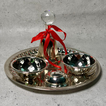 Silver Pooja Thali with Crystal Bell - Compact Divine Set for Daily Rituals & Gifting
