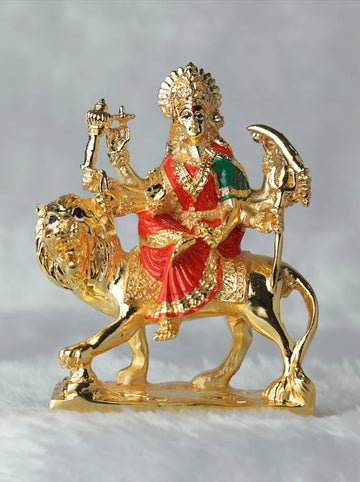 Veda Connection Shera Wali Mata Idol - 3.75 Inches (24K Gold & 999 Silver Plating)