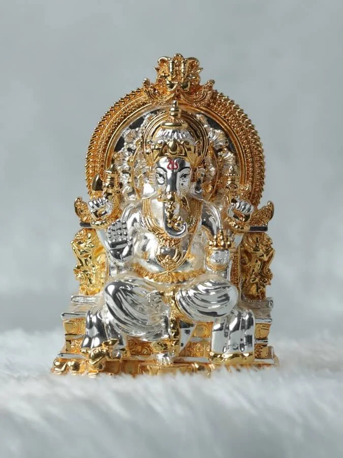 Veda Connection 24K Gold Plated Ganesha Laxmi Idol - 3.75 Inches