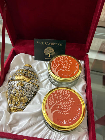Ganesh Shankh Gold & Silver Plated Hamper with Mithai or Salsa Jars | Premium Bulk Corporate & Festive Gifting