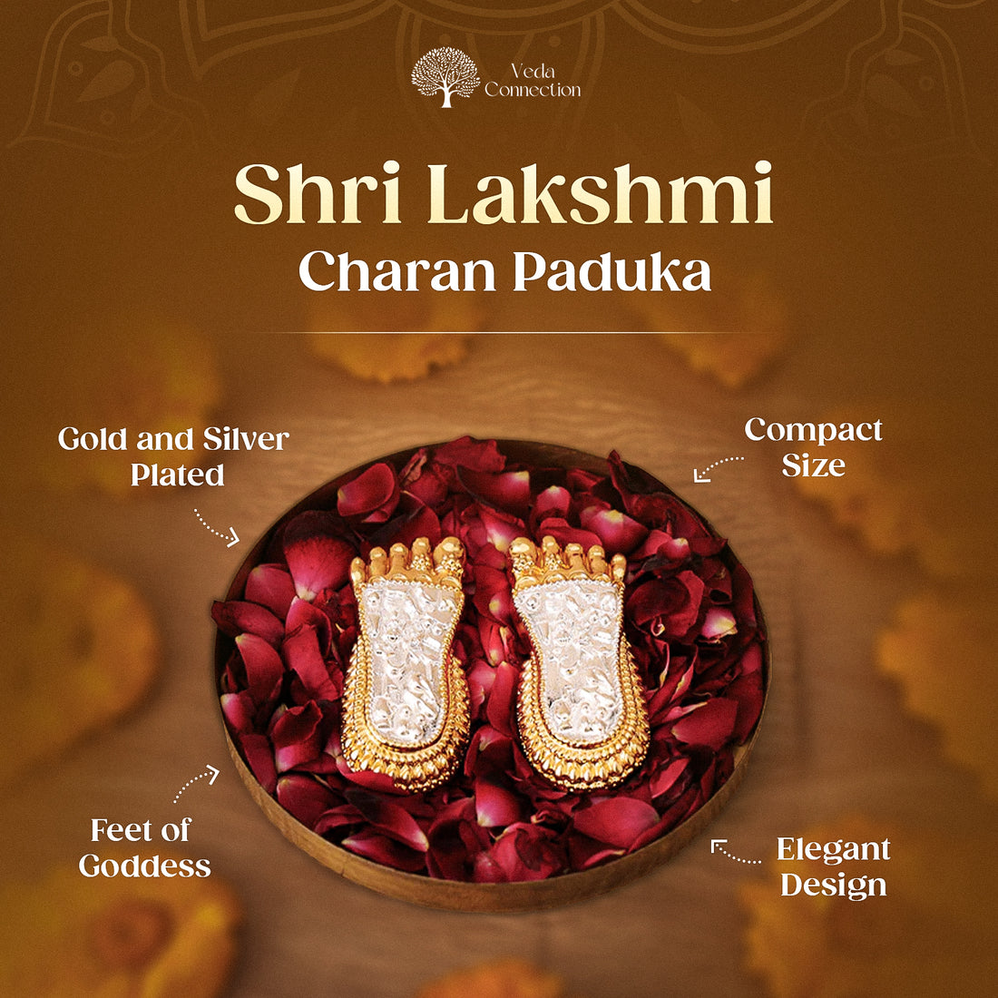 Shri Lakshmi Charan Paduka 24K Gold and 999 Silver Plated