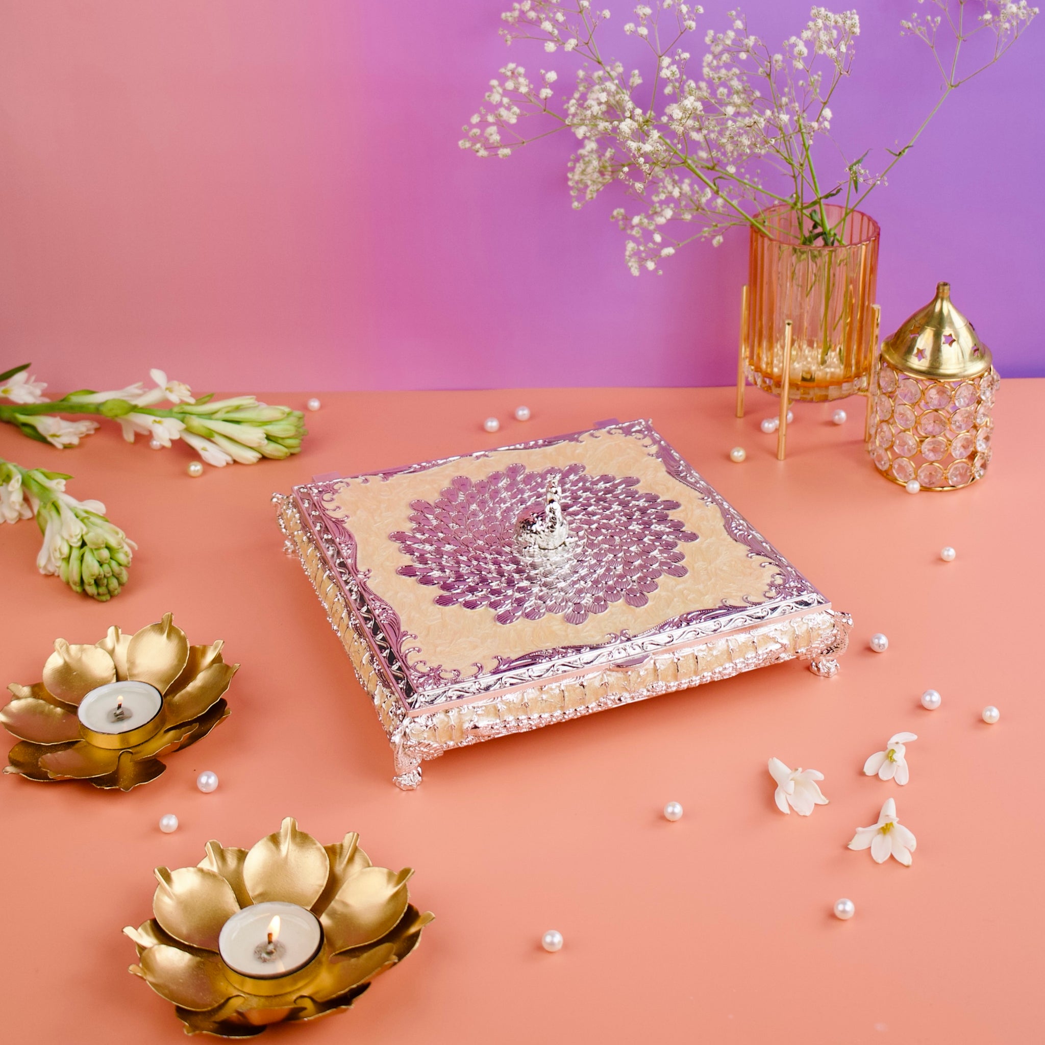 Silver Enamel Mukhwas Box – For Dry Fruit & Mouth Freshener
